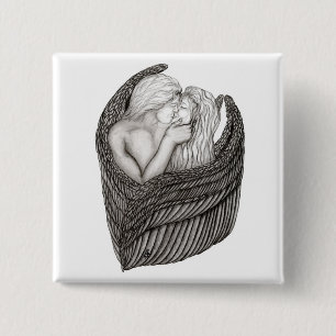 Angels Kissing , black and white Design Button