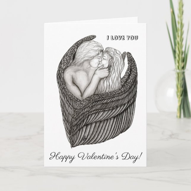 Angels Kissing , black and white Design Card (Front)