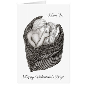 Angels Kissing , black and white Design Card