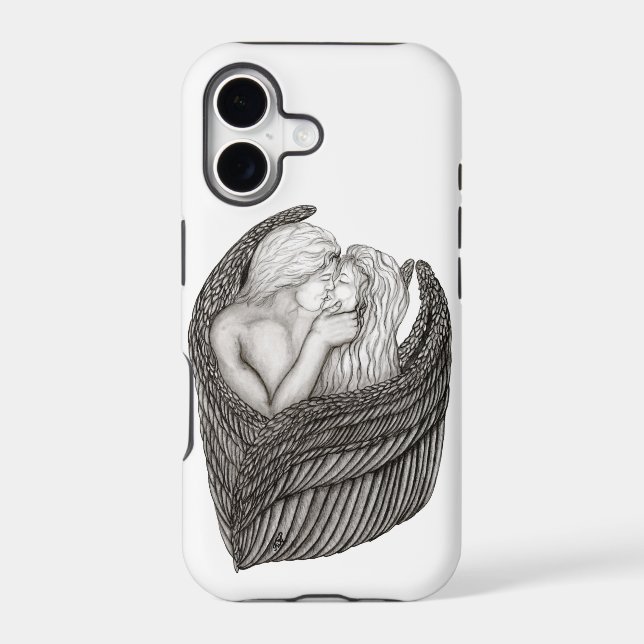 Angels Kissing , black and white Design Case-Mate iPhone Case (Back)