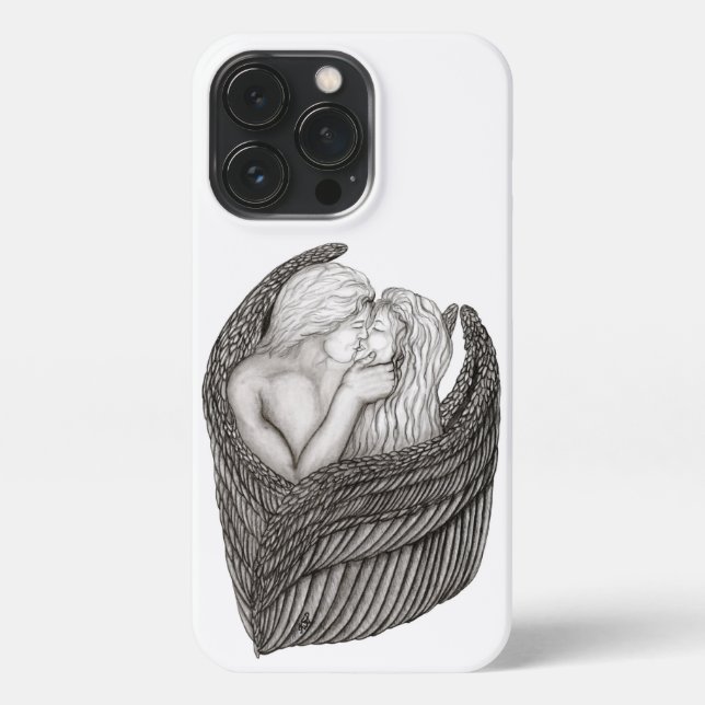 Angels Kissing , black and white Design iPhone Case (Back)