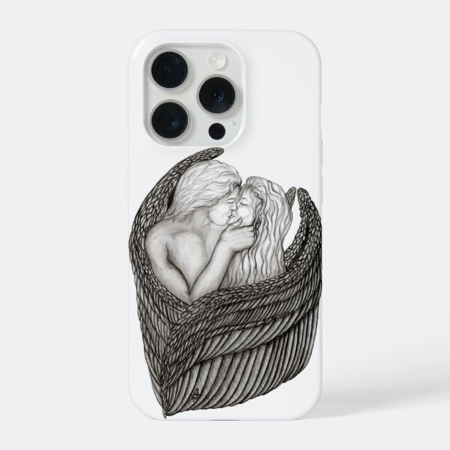 Angels Kissing , black and white Design iPhone Case (Back)