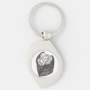 Angels Kissing , black and white Design Keychain