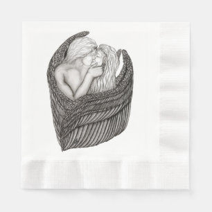 Angels Kissing , black and white Design Napkins