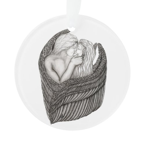 Angels Kissing , black and white Design Ornament