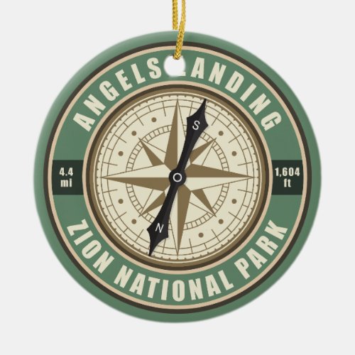 Angels Landing Trail Utah Compass Hiking Badge Ceramic Ornament