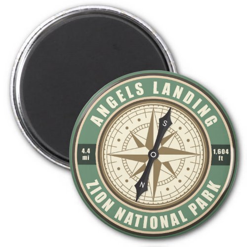 Angels Landing Trail Utah Compass Hiking Badge Magnet