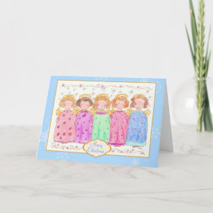 Angels Merry Christmas Colored Pencil Art Holiday Card