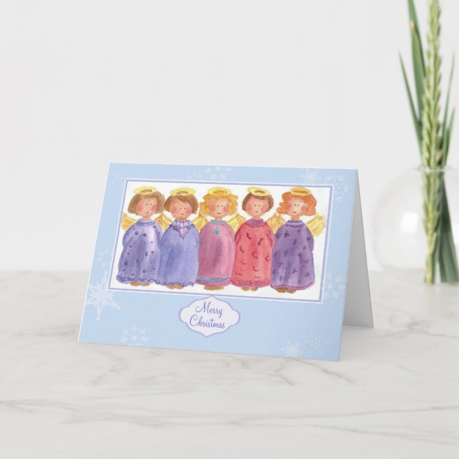 Angels Merry Christmas Friends Watercolor Holiday Card (Front)