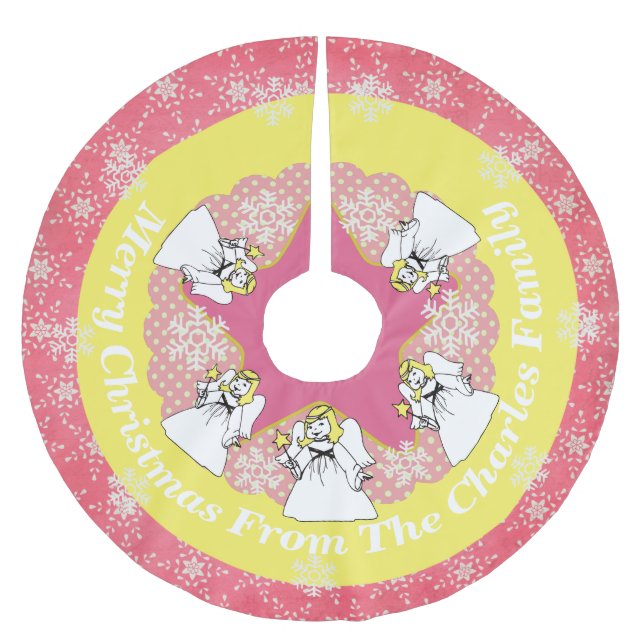 Angels Merry Christmas Personalized Tree Skirt (Front)