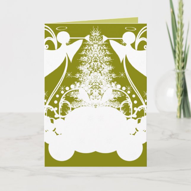 Angels on Green Holiday Card (Front)