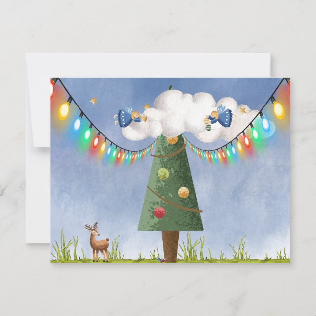 Angels on High Decorated Tree Customizable Text   Holiday Card (Front)