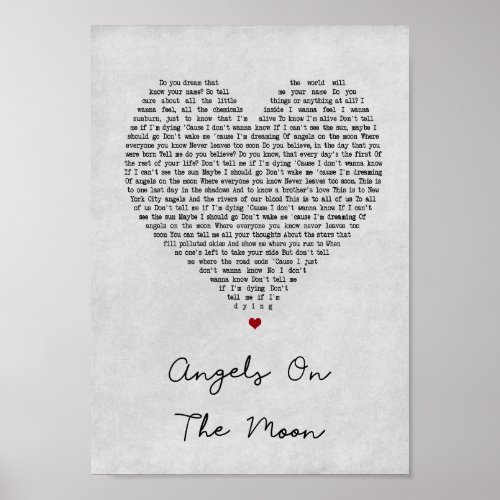Angels On The Moon Grey Heart Song Lyric Print