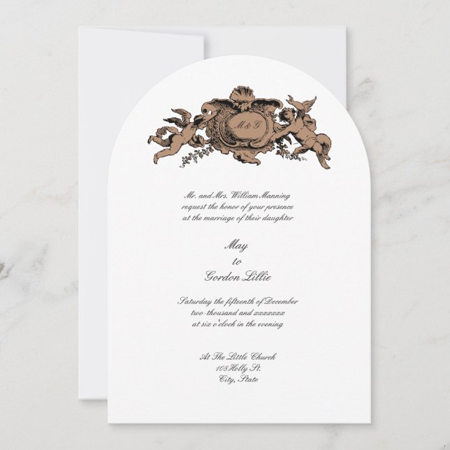 Angels or Cherubs Baroque Rococo Cartouche Wedding Invitation (Front)