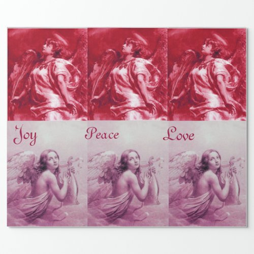 ANGELS PLAYING LYRA OVER THE CLOUDS Pink Christmas Wrapping Paper