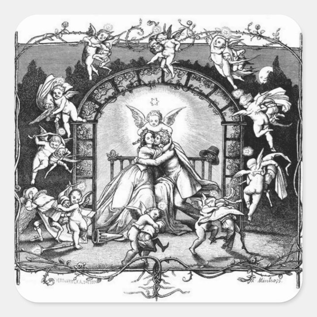 Angels Playng Around Valentine Couple Square Sticker (Front)