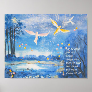 Angels Psalm 91 Watercolor Poster