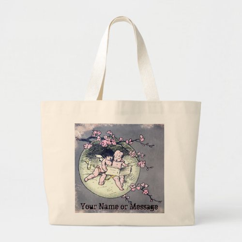 Angels Reading by Cherry Blossom Moon_Personalized Large Tote Bag