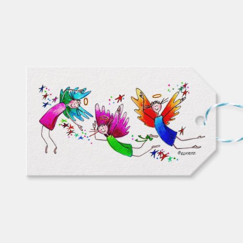 Angels Red Green and Blue Happy Spirits Watercolor Gift Tags