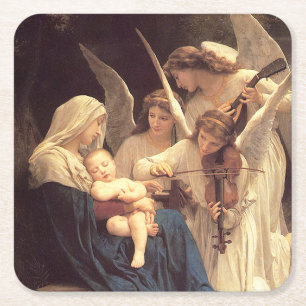 Angels Serenade Mary and Jesus Square Paper Coaster
