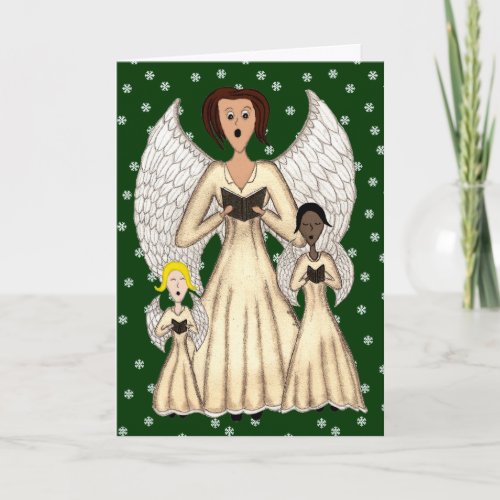 Angels Singing CarolsGold Holiday Card