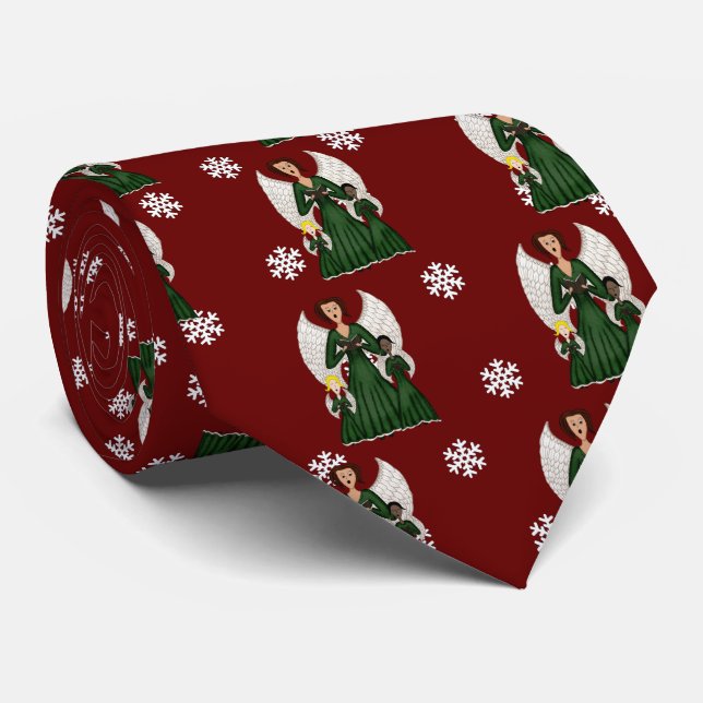 Angels Singing Carols (Green) Neck Tie (Rolled)