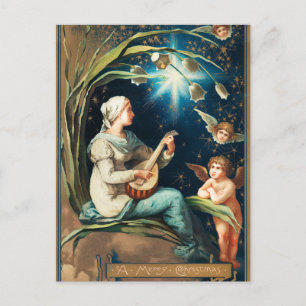 Angels, Stars, Women, the Moon Christmas Religious Holiday Postcard