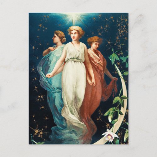 Angels Stars Women the Moon Christmas Religious Holiday Postcard