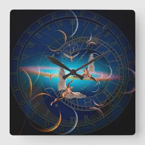 Angels through time square wall clock