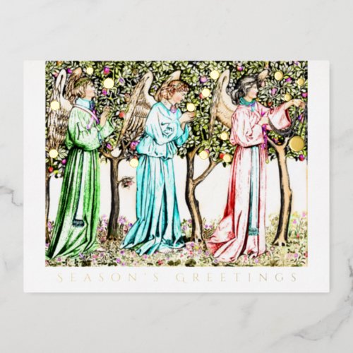 Angels Vintage Floral Remix Real Foil Holiday Postcard