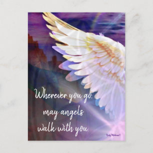 Angels Walk With You Guardian Angel Wing Quote Art Postcard