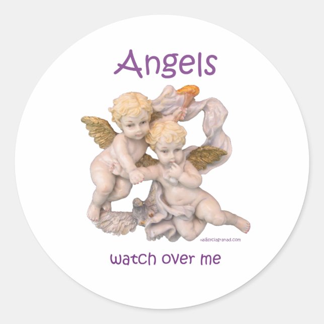 Angels Watch Over Me Classic Round Sticker (Front)