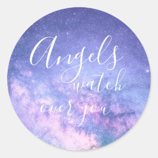 Angels Watch Over You Beautiful Blessing Classic Round Sticker