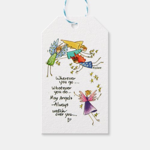 Angels Watch Over You Colorful Watercolor Sketch  Gift Tags