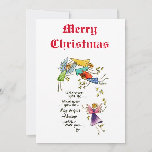 Angels Watch Over You Colorful Watercolor Sketch H Holiday Card