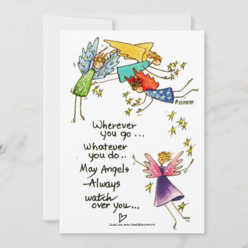 Angels Watch Over You Colorful Watercolor Sketch Holiday Card