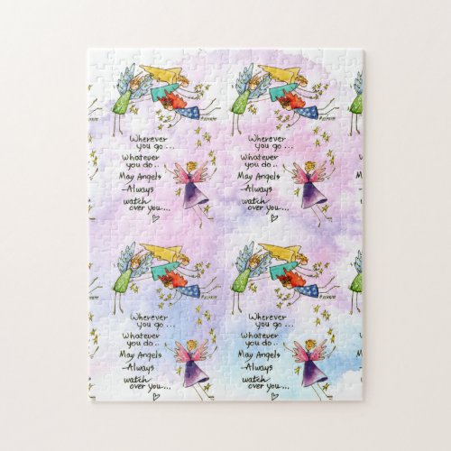 Angels Watch Over You Colorful Watercolor Sketch  Jigsaw Puzzle