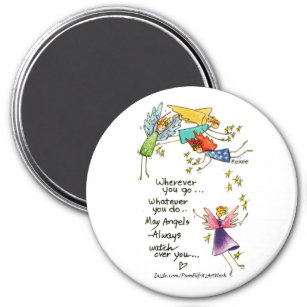 Angels Watch Over You Colorful Watercolor Sketch Magnet