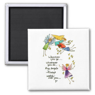 Angels Watch Over You Colorful Watercolor Sketch  Magnet