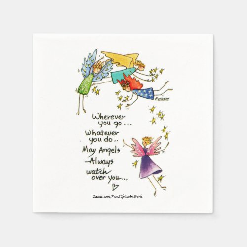 Angels Watch Over You Colorful Watercolor Sketch Napkins