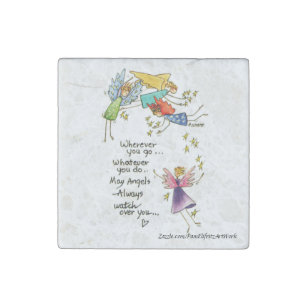 Angels Watch Over You Colorful Watercolor Sketch Stone Magnet