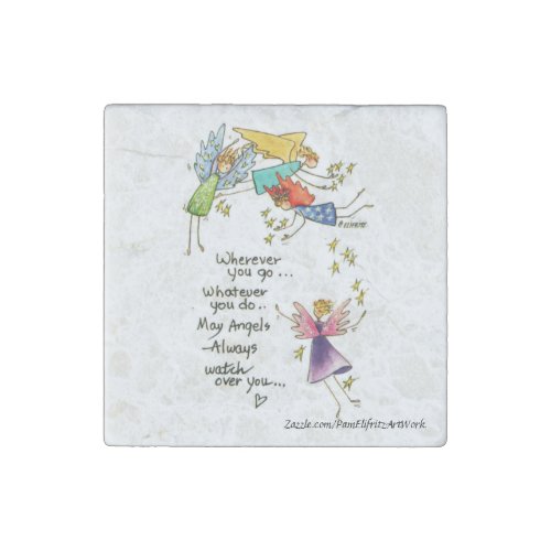 Angels Watch Over You Colorful Watercolor Sketch Stone Magnet