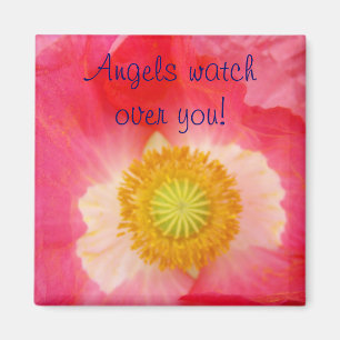 Angels watch over you! magnet gifts Pink Red Poppy