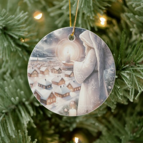 Angels watch over you nordic style Christmas  Ceramic Ornament