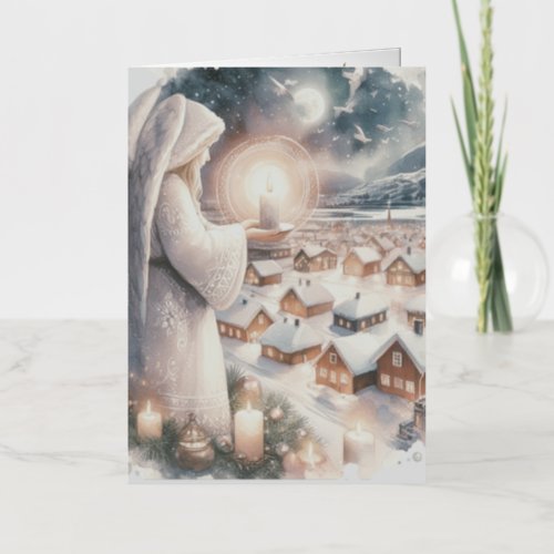 Angels watch over you nordic style Christmas  Foil Greeting Card