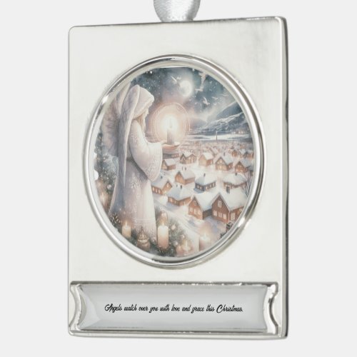 Angels watch over you nordic style Christmas  Silver Plated Banner Ornament