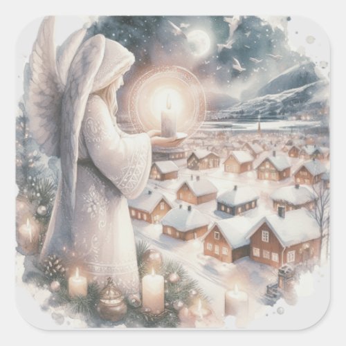 Angels watch over you nordic style Christmas  Square Sticker