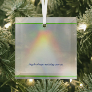 Angels Watching Glass Square Ornament