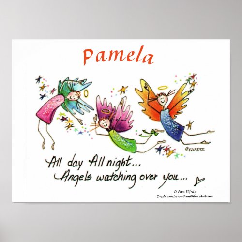 Angels Watching Over My Infant Watercolor drawing Poster
