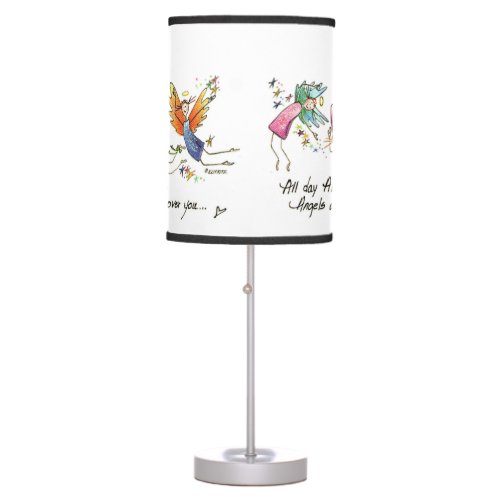 Angels Watching Over My Infant Watercolor drawing  Table Lamp